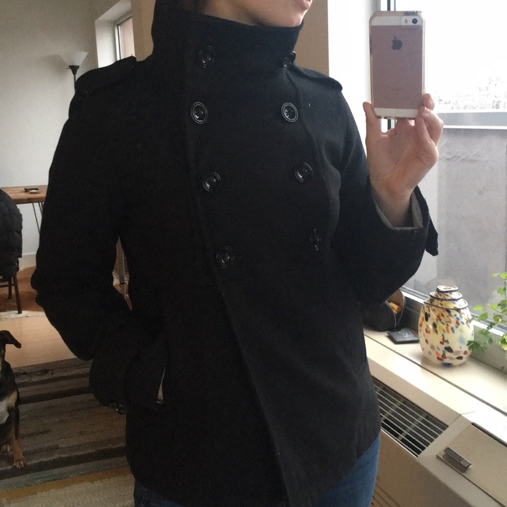 Black peacoat with funnel neck